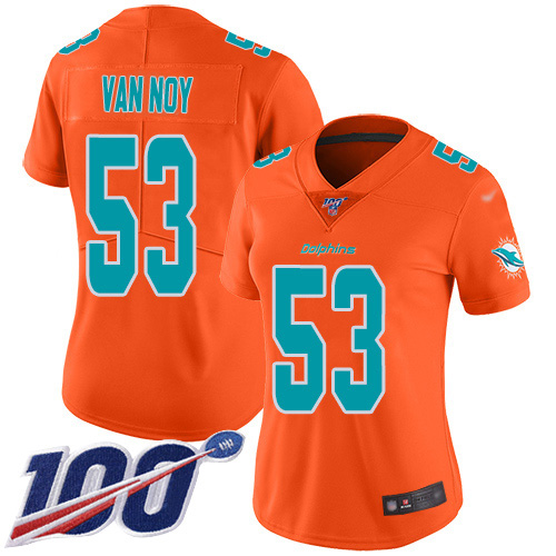 Nike Miami Dolphins #53 Kyle Van Noy Orange Women Stitched NFL Limited Inverted Legend 100th Season Jersey->women nfl jersey->Women Jersey